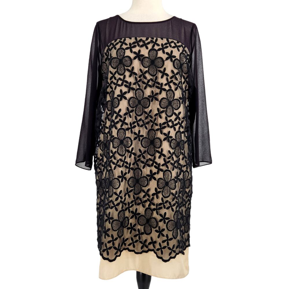 Erin Fetherston Black Lace Shift Cocktail Chiffon Dress Size 10
